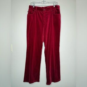 Lauren Ralph Lauren Cranberry Red Stretch Velvet Straight Leg Pants Size 10